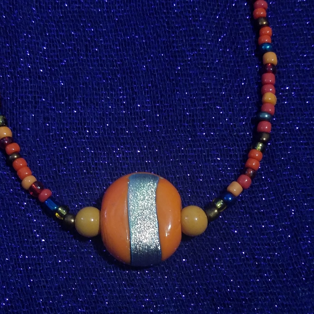 Orange Iridescent Glass Necklace